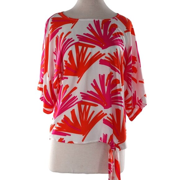Mary Square Small  Loose Fit Side Tie Blouse Tropical Vacation Vibes - Picture 1 of 7